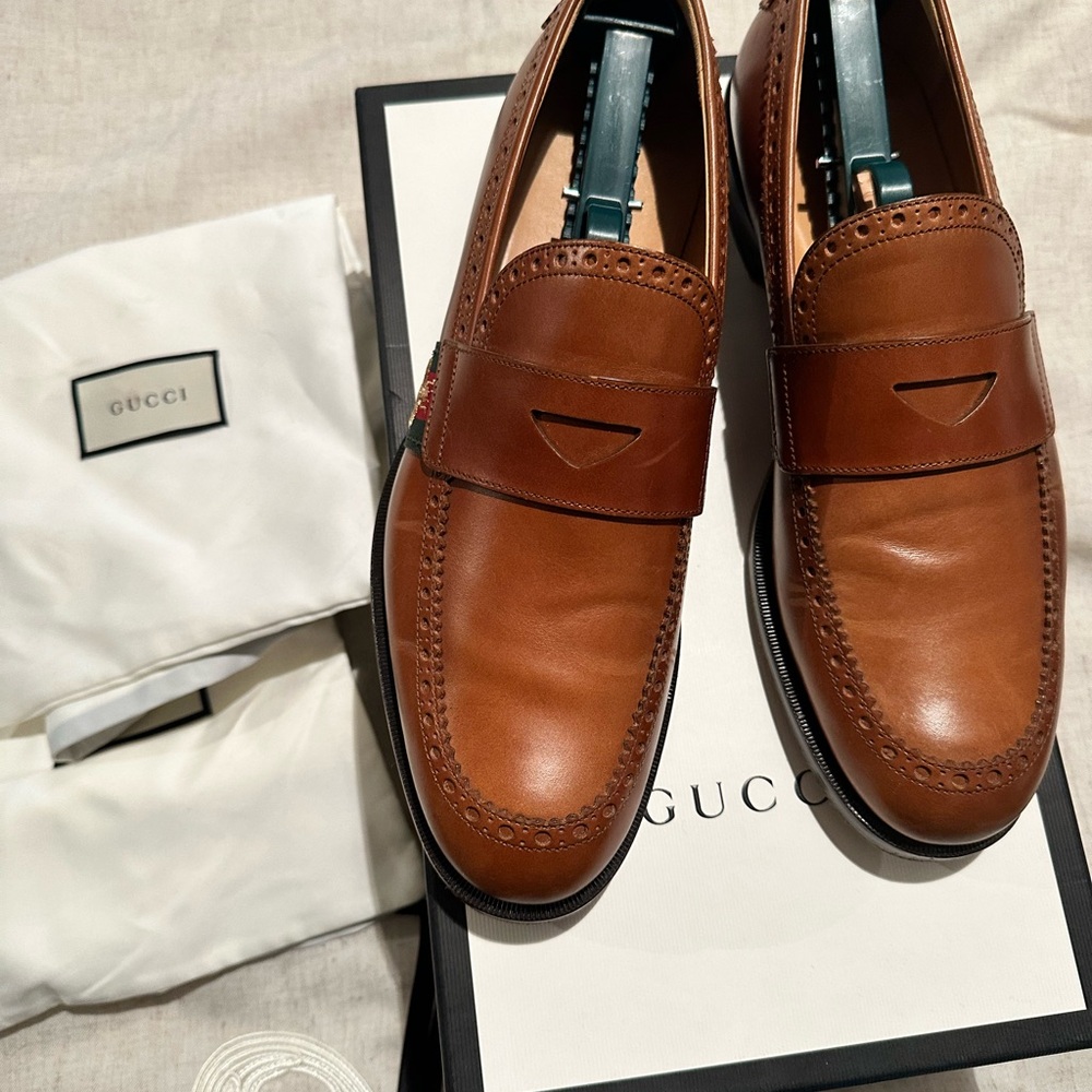 Gucci Men's Tan Leather Slip-On Loafers